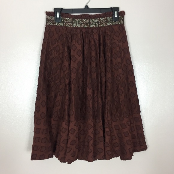Maeve | Brown Textured Midi Skirt - Picture 3 of 8